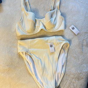 NTW Old Navy Cream Ribbed High Waisted Underwire Bikini Set